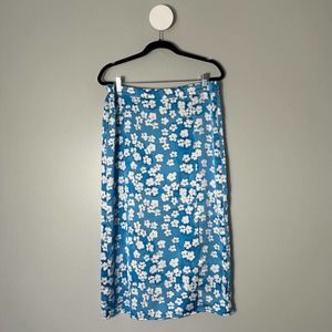 Halogen blue and white floral midi skirt NWOT sz L